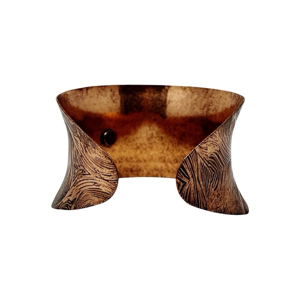 Copper Cuff Bracelet Riveted Silver Cross Textured Patina Mixed Metal - Picture 6 of 6
